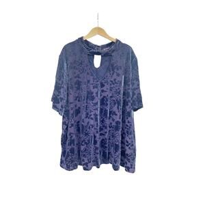 Roman’s Purple Blue Floral Cut Out Top Womens Plus Size 4XL 34/36